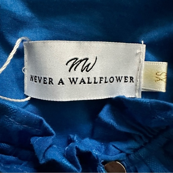 Never A Wallflower Rachel Flutter Sleeve Cotton Windowpane Dress Blue Sz XS NWT - Picture 11 of 13